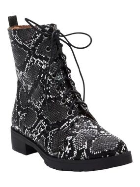 Coconuts by Matisse Combat Boots Black Finch Snake Print Size 8 New Without Box